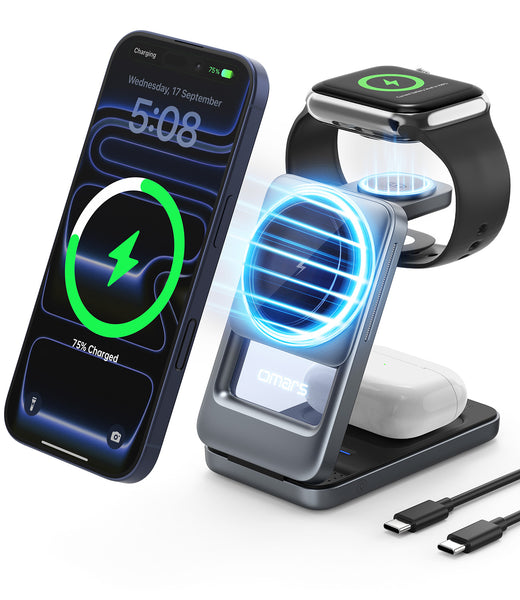 Omars 3-in-1 15W Magnetic Wireless Charger Station