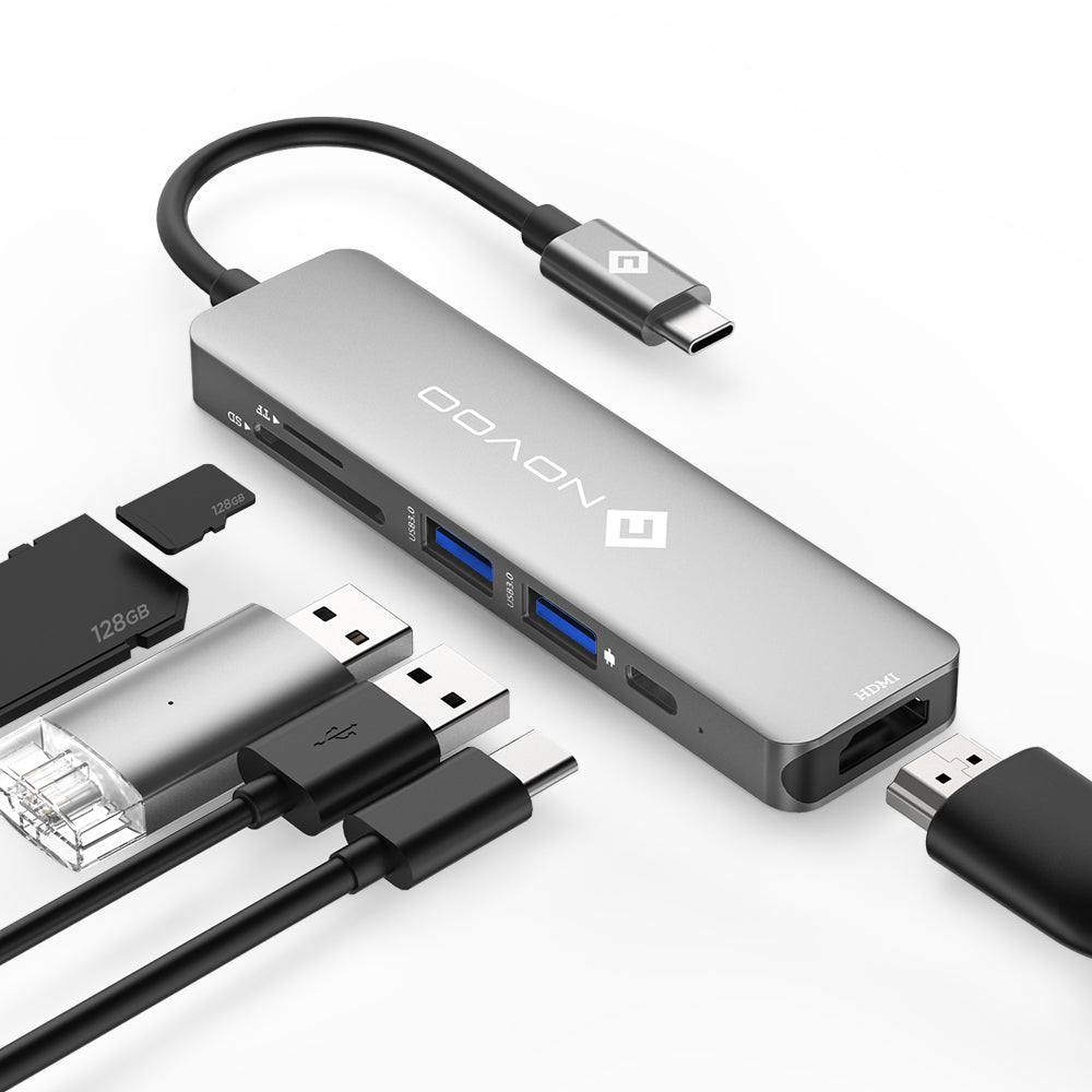 USB C Hub MacBook Pro NOVOO Type C Adapter USB C Dongle, 6 in 1 USB C to HDMI Multiport Adapter