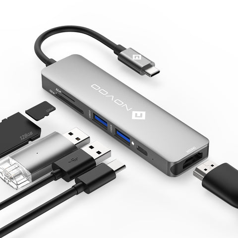 USB C Hub MacBook Pro NOVOO Type C Adapter USB C Dongle, 6 in 1 USB C to HDMI Multiport Adapter