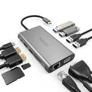 USB C Docking Station Triple Display, Omars 11 in 1 Dual Monitor Adapter