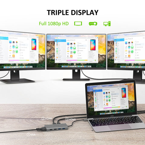 USB C Docking Station Triple Display, Omars 11 in 1 Dual Monitor Adapter