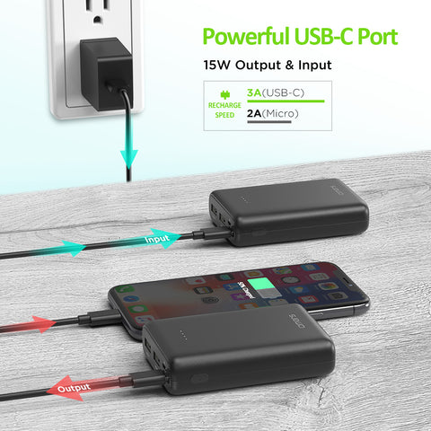 Omars Power Bank 10000mAh Portable Charger USB C & 2 USB A Ports Compact Battery Pack