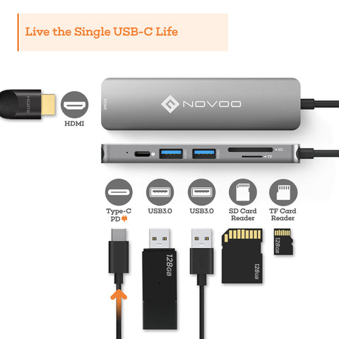 USB C Hub MacBook Pro NOVOO Type C Adapter USB C Dongle, 6 in 1 USB C to HDMI Multiport Adapter
