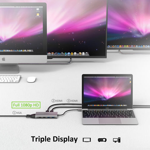 USB C Docking Station Triple Display, Omars 11 in 1 Dual Monitor Adapter