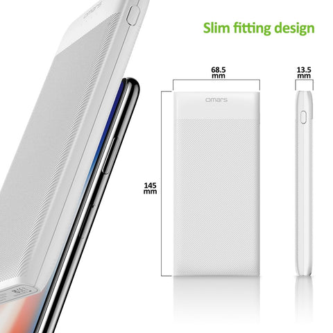Omars Battery Pack Power Bank 10000mAh USB C Slimline Portable Charger
