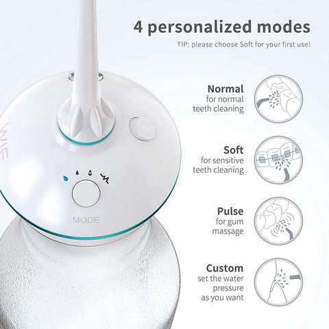 WIE Water Flosser for Teeth with Detachable Transparent Water Tank 280ML, 4 Modes Cordless Dental Oral Irrigator IPX7 Waterproof Professional Water Flosser
