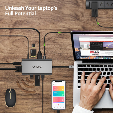 USB C Hub HDMI Adapter Omars 10 in 1 Type C Docking Station with Power Delivery (100W) HDMI 4K