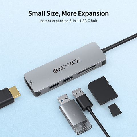KEYMOX 5 in 1 Aluminum Type-C Hub with HDMI 4K