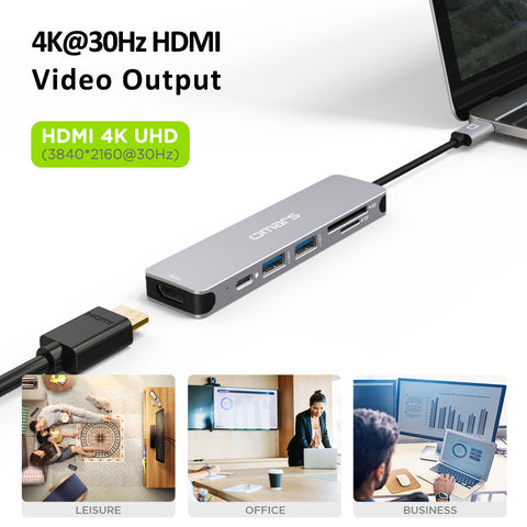 USB C Hub HDMI, USB C Dongle MacBook Pro Adapters with 100W PD, Omars 6 in 1 USB C Adapter