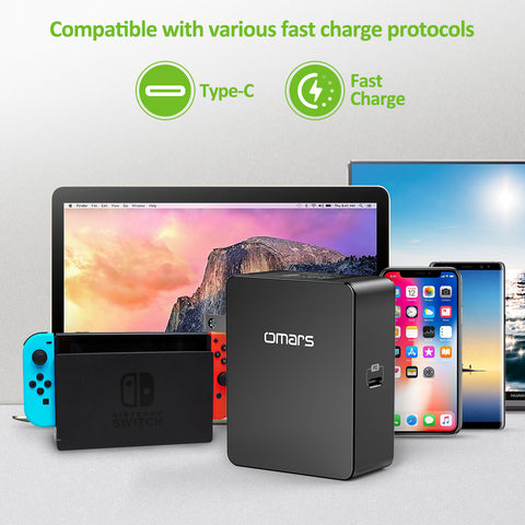 USB C Wall Charger Omars 45W Type-C Power Delivery Fast Charger Adapter with Foldable Plug