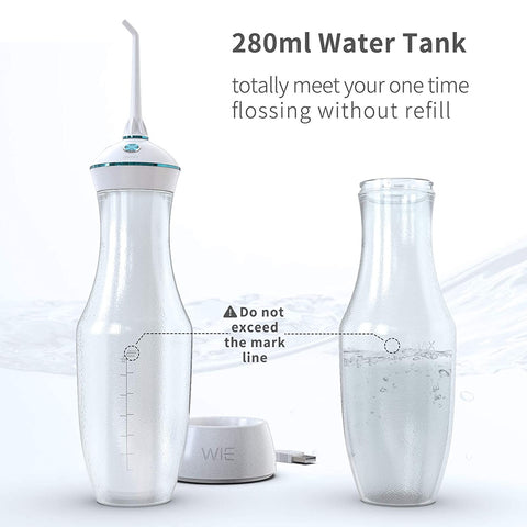 WIE Water Flosser for Teeth with Detachable Transparent Water Tank 280ML, 4 Modes Cordless Dental Oral Irrigator IPX7 Waterproof Professional Water Flosser