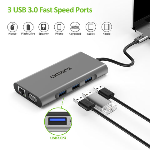USB C Hub HDMI Adapter Omars 10 in 1 Type C Docking Station with Power Delivery (100W) HDMI 4K