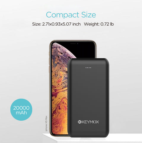 KEYMOX Portable Charger 20000mAh Quick Charge 3.0 Technology and 18W USB-C Power Delivery High-Capacity External Battery Pack