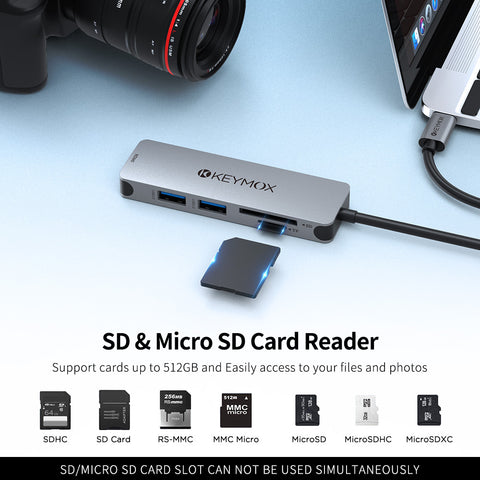 KEYMOX 5 in 1 Aluminum Type-C Hub with HDMI 4K