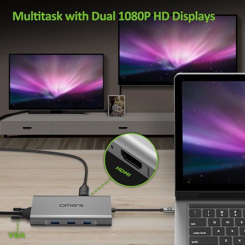 USB C Hub HDMI Adapter Omars 10 in 1 Type C Docking Station with Power Delivery (100W) HDMI 4K