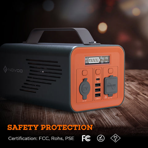Portable Power Station NOVOO 230Wh 62400mAh Solar Generator Lithium Battery 110V Pure Sine Emergency Power with AC Outlet 12V Car Socket
