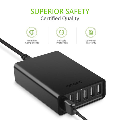 USB Charger, Omars 60W 6-Port USB Wall Charger, USB Desktop Charger Charging Station