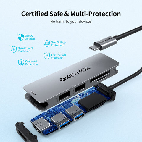 KEYMOX 5 in 1 Aluminum Type-C Hub with HDMI 4K