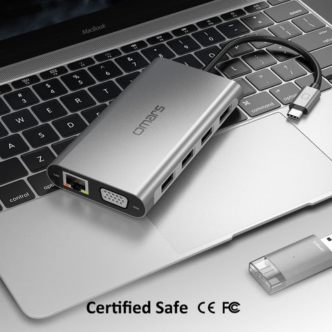 USB C Docking Station Triple Display, Omars 11 in 1 Dual Monitor Adapter