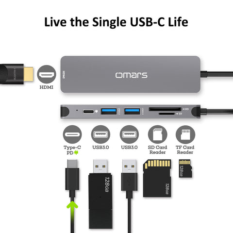 USB C Hub HDMI, USB C Dongle MacBook Pro Adapters with 100W PD, Omars 6 in 1 USB C Adapter