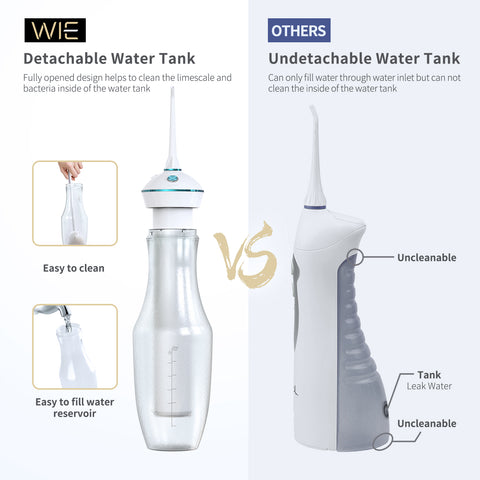 WIE Water Flosser for Teeth with Detachable Transparent Water Tank 280ML, 4 Modes Cordless Dental Oral Irrigator IPX7 Waterproof Professional Water Flosser
