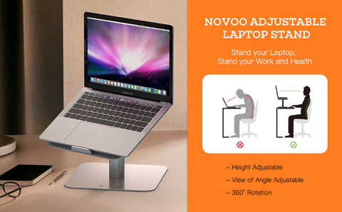 Laptop Stand MacBook Pro, NOVOO 360° Rotating, Angle&Height Adjustable Laptop Holder Ergonomics Computer Stand