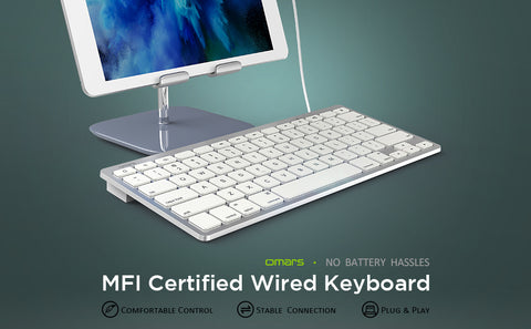 Omars MFI Certified iPad iPhone Plug-n-Go Wired Keyboard 78Keys