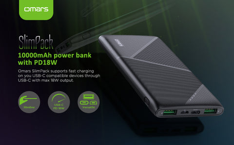 Omars Upgrade Power Bank Fast Charge PD 18W Type C USB C Input/Output